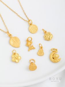 18K Matte Gold Strong Color Retention Lotus Seedpod Gourd Blessing Card Cherry Blossom Leaves Cat Palm Deer Pendant DIY Bracelet Decorative Pendant