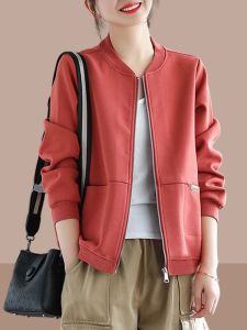Spring Autumn Ladies Short Baseball Jacket Cardigan Sweatshirt Casual Top Coat Outerwear Premium Feel Comfortable Cotton Zipper