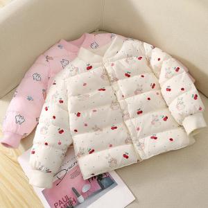 Thickened down Cotton Jacket Inner Childrens Outerwear Warm Cartoon Boy Girl Autumn Winter Coat for Small Kids with Hat