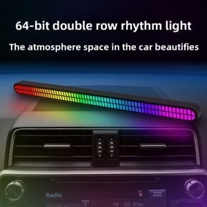 30CM Double-row 64bit RGB PickUp LED Bar Voice Controlled Light Rechargeable Magnetic Music Rhythm Light Car Atmosphere Lighting