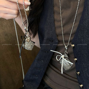 Dây Chuyền Hình Trái Tim Dệt Bạc Cho Nữ Phong Cách Mùa Thu Đông Dài Thường Ngày Dây Chuyền Áo Len Phụ Kiện Treo Cổ