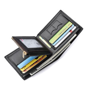 New Mens Wallet Multi Function ID Credit Card Holder Three -fold Money Clip High Quality Leather Zipper Coin Purse
