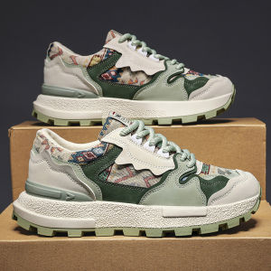 Mens Running Shoes Embroidered Casual Dad Sneakers Youth Fashion Brand Increase Height Autumn Season round Toe Rubber Sole