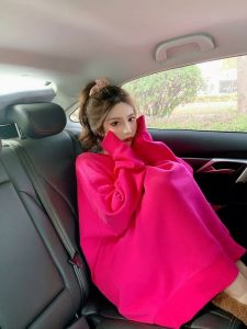 เสื้อฮู้ดสีชมพูม่วงหลวมๆ สำหรับผู้หญิง ฤดูใบไม้ผลิและฤดูใบไม้ร่วง เสื้อคลุมกันหนาวแบบบาง ทรงหลวม ปกกลม เสื้อคลุมกันหนาวแบบลำลองสำหรับคู่รัก