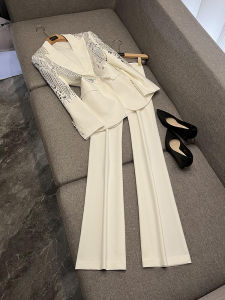 Heavy Embroidery Sequin Suit Pants Set Two-Piece Set Celebrity Fashion A224882025 Winter Collection Elegant Workwear
