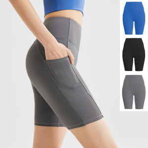 Spring and Summer 2026 New Womens Striped Yoga Shorts Pocket Pants High Waist Riding Quick-drying Shorts Outer Wear Tight Pants