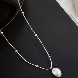 Titanium steel freshwater pearl pearl pendant necklace - Korean version - simple collar chain - not fading - fashionable and versatile accessory