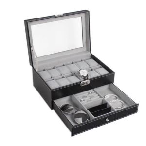 Double-Layered 12 Grids Slots PU Leather Watch Storage Box WB12