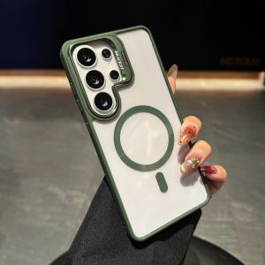 Luxury Magnetic Case for Samsung Galaxy S26 Ultra S25 Plus S24 S23 FE with Camera Bracket Stand Clear Back Protective Cover