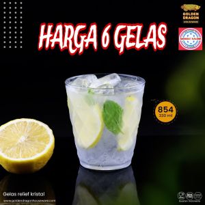 (6 Pcs) Gelas Relief Kristal Golden Dragon 854 330ml
