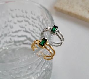 JOYUS Thora Titanium Stainless Steel 18K Gold Waterproof Green Diamond Chain Rings Birthday Gift Box