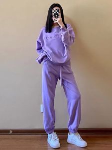 plus Size Loose Sweatshirt Casual Sportswear Set Womens Fashionable Autumn Winter Two-Piece Set Korean Style Long Cotton Pants