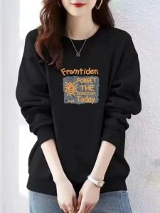 เสื้อสเวตเตอร์คอกลมแขนยาวทรงหลวมสไตล์ฤดูใบไม้ร่วง/ฤดูหนาวผ้าฝ้ายแท้คุณภาพสูงสำหรับผู้หญิง เสื้อคลุมแบบสวมหัวที่สวมใส่สบาย