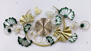 100/120cm Light Luxury Ginkgo Biloba Wall Clock Mute Creative Living Room TV Background Wall Wall Iron Decorative Wall Hanging