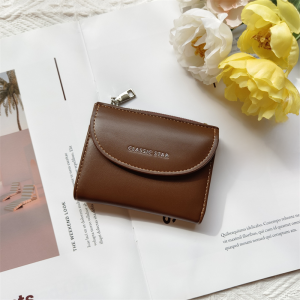 Short Womens Wallet Pure Color Versatile Personality Buckle Clutch Korean Style Compact Money Holder PU Leather Card Bag