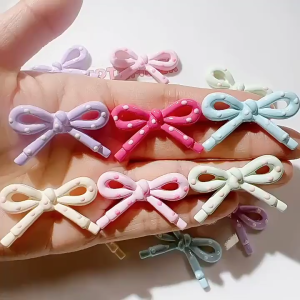 Jepit Rambut Pita Motif Polkadot Jepitan Poni Warna Soft Pastel Mini Ribbon Hair Clip Daily Fashion Korean Style