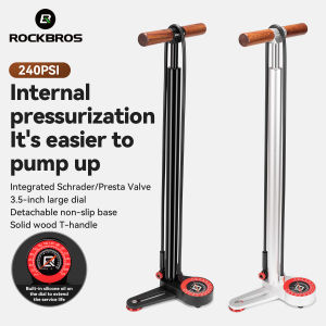 ROCKBROS Vertical Air Pump Aluminum Alloy 240PSI High Preassure FV/AV Stability Anti-slip Inflator Practical Bike Motorcycle Car Ball Equipment