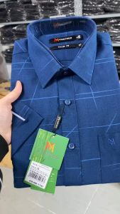 Sơ Mi  Tay Ngắn Màu Xanh Navy - Xanh Dương Form Tailor Fit Chống Nhăn Lai Ngang Áo Nam Khatoco