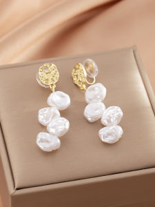 Long Slim Looking Accessible Luxury Asymmetrical Pearl Earrings French Fashion Elegant Fancy Mosquito Coil Ear Clip without Pierced Ears