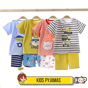 [0-4Y]Kids Short Sleeve Pyjamas+Pants Set Korean Baby Girl Clothes Baby Boy Outfit Summer Kids Home Wear Bayi Baju Budak