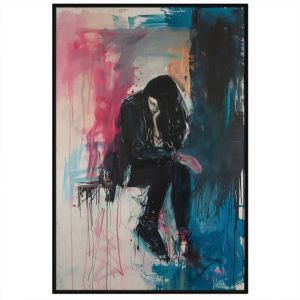 Tranh trừu tượng nghệ thuật hiện đại cô gái buồn tranh treo tường dán tường nỗi buồn cô đơn vẽ sơn dầu. CGI-624