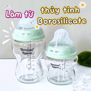 COMBO Bình Sữa Thủy Tinh Ty Siêu Mềm Tự Nhiên Tommee Tippee 260ml & Núm Ty Silicon Thay Thế 6M+