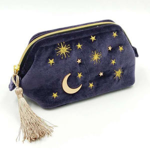 Large Capacity Cute Japanese Style Star Moon Embroidery Velvet Tassel Makeup Bag Portable Womens Storage Pouch For Travel Weekend Trip