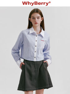 WhyBerry Casual Stripe Shirt Short Length Long Sleeve Womens Collar Cotton Blend Fashionable Color Block Commute Style