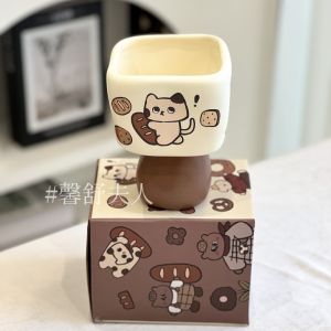 Ceramic Cat Patterned High Footed Dessert Cup Couple Holding Cup Creative Tempera Underglaze High Temperature Resistant Cup