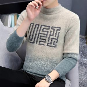 ROMON | เสื้อสเวตเตอร์คอปกสั้นสำหรับผู้ชาย ขนกระต่ายหนา อบอุ่น แฟชั่นฤดูหนาว เสื้อชั้นใน ถัก ดีไซน์เก๋ไก๋ สวมใส่สบาย