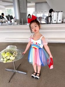 ชุดเดรสผู้หญิง ชุดเจ้าหญิง ชุดตาข่ายสายรุ้ง เด็กผู้หญิง อายุ 1-9 ปี 1 ชุด