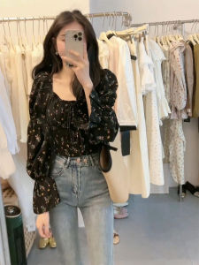 YUFUQING | Spring 2025 Korean Style Floral Print Chiffon Shirt Womens Elegant French Design Petite Size Beautiful Top Long Sleeve