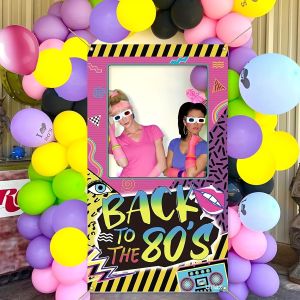 80s Photo Booth Frame Props Funky Disco Rock Recorder Shooting Background Props 90s Birthday Party Decoration Supplies