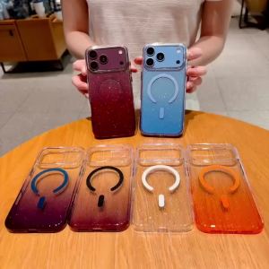 Clear Glitter Magnetic For Magsafe Phone Case For iPhone 18 17 16 15 14 13 Pro Max Plus Air Thin PC Transparent Gradient Cover