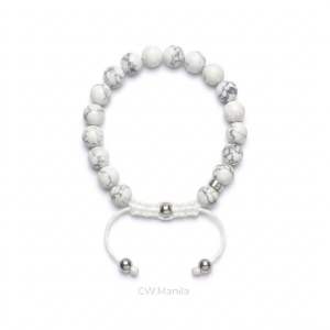 CW Manila - VESTA Bracelet - 8 mm Howlite Stones with Hematite - Semi-Precious Stones Adjustable Bracelet
