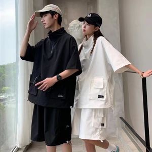 Casual Sporty Mens Short Sleeve T-Shirt Set Summer Two-Piece Suit Versatile Workwear Shorts Couples Fashion Ensemble