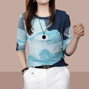 Slim Fit Long Sleeve round Neck Mesh Base Shirt Autumn New Style Popular T-Shirt Womens Korean Style Printed Polyester Top