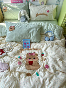 Pure Cotton Bedding Set Student Dormitory Three-Piece Quilt Coverlet Sheet Set Ins Style Active Printing Bedding Kit for Students