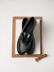 Belle | Wrinkled Genuine Leather Black Loafers