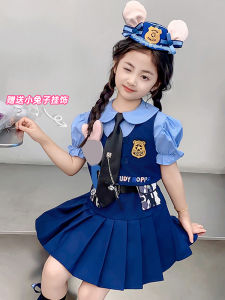 Summer Princess Dress Childrens Birthday Judy Rabbit Police Officer Clothes Girls Dress Mixed Fabric A-Line Skirt