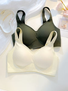 เสื้อชั้นในแบบไร้ตะเข็บลายทางฤดูร้อนสำหรับผู้หญิง เสื้อชั้นในแบบบาง หน้าอกใหญ่ ลดขนาด ป้องกันการหย่อนคล้อย ปรับขนาดได้ ขนาดใหญ่ ชุดชั้นในเกาะอก