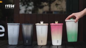 600ML Tyeso Stainless Steel Coffee Mug with Retractable Straw Insulated Vacuum Tumbler Water Bottle