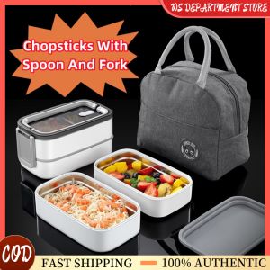 2-3 layer insulated lunch box including a carrying bag + 2 pairs of chopsticks