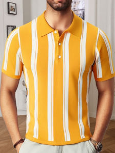 Mens Slim Fit Short Sleeve Striped Casual Shirt Comfortable Breathable Fashionable Daily Wear Chinese Brand Polo Shirt