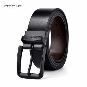 OTOHE Men Belt Outdoor Simple Belt Pin Buckle Belt Rotating Buckle Second-layer Cowhide Waistband Double-Sided Two-Color Belt Youth Sports Pant Belt Simple Nice Waistband