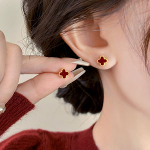 YICAN | Sterling Silver Wine Red Clover Shape Earrings