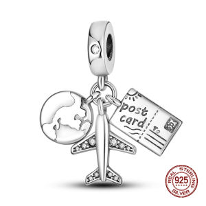 Chất Liệu Bạc 925 Hạt Charm 3 Trong 1 Máy Bay Hành Lý Hộ Chiếu Hạt Phù Hợp Với 3 Mm Vòng Tay Cho Nữ Tự Làm Trang Sức Quà Tặng Cao Cấp