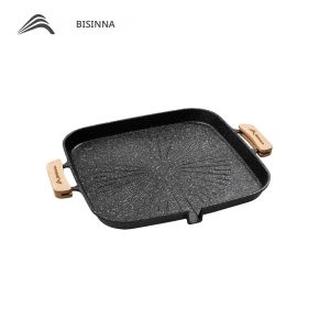 BISINNA Square BBQ Grill PAN Non Stick Stovetop ถาดบาร์บีคิวเกาหลีย่างแผ่นย่างอุปกรณ์ตั้งแคมป์กลางแจ้ง