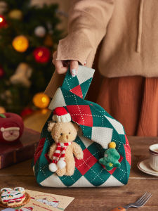 Christmas Knitted Gift Bag Candy Canes Cookie Snowflake Snack Packaging Handbag Festive Celebration Supplies Present Bag