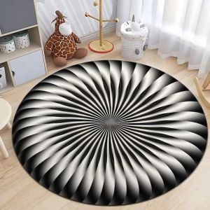 VIKAMA 3D Vortex Optical Illusion Circular Carpet Soft Non-Slip Living Room Area Carpet Bedroom Office Floor Mat Home Decoration